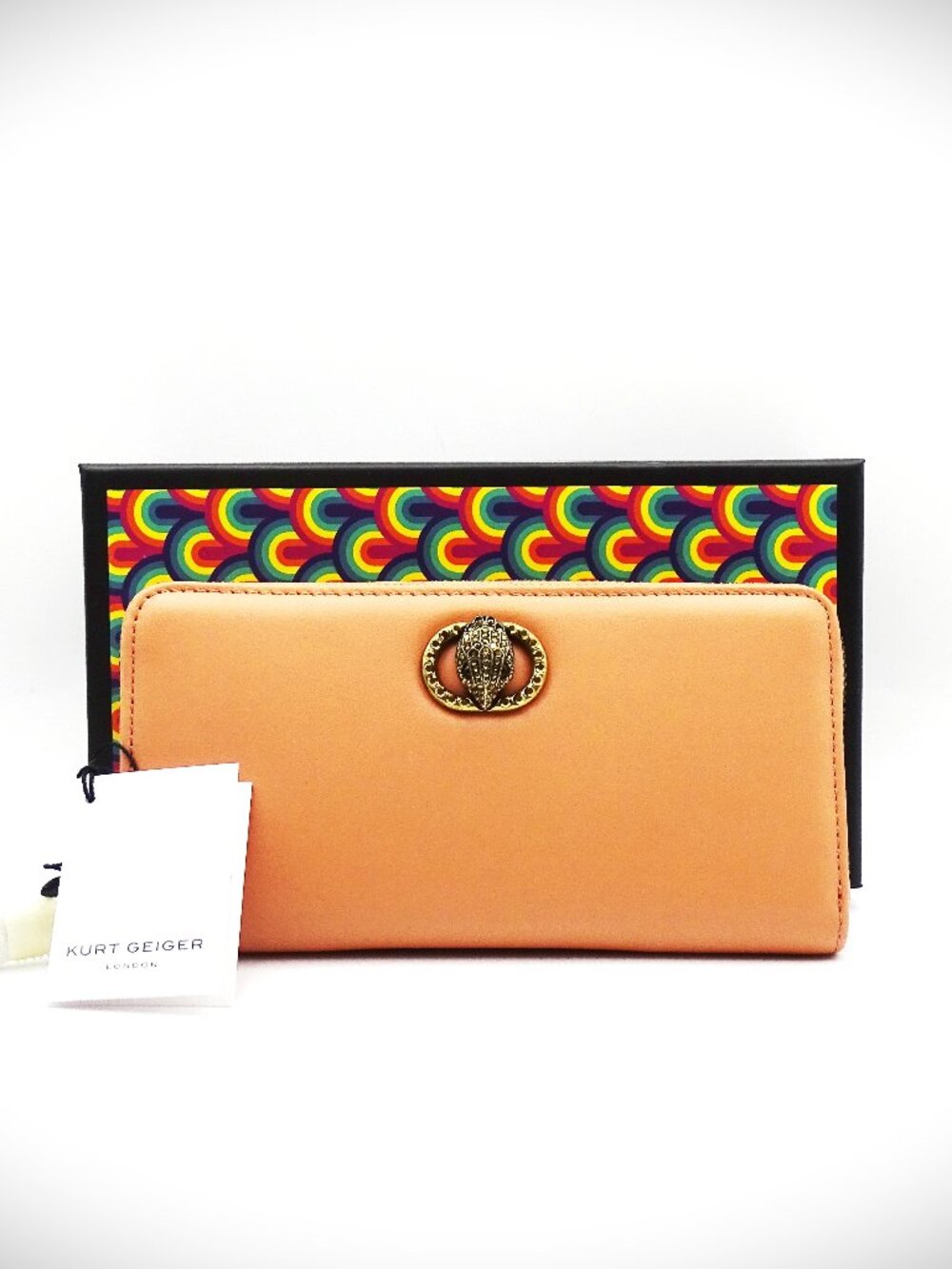 KURT GEIGER Chelsea Zip Around Leather Wallet in Tan Comb Color